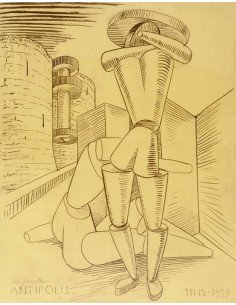 Antipolis (les jumelles) dessin, encre sur papier, de deux personna...