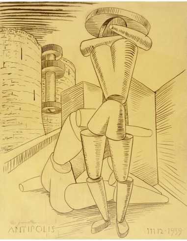 Antipolis (les jumelles) dessin, encre sur papier, de deux personna...