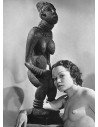 Helena’s statue “The Bangwa Queen” model woman nude next to anl afr...