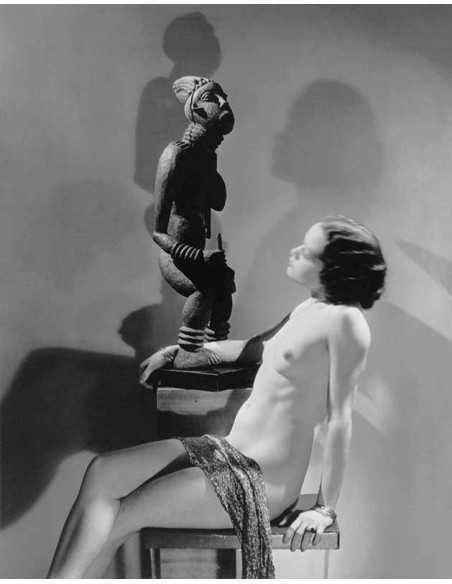 Helena’s statue “The Bangwa Queen” model nude woman in front of Afr...