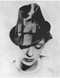 Hunter's green felt hat by Reboux face with hat close-up on face he...