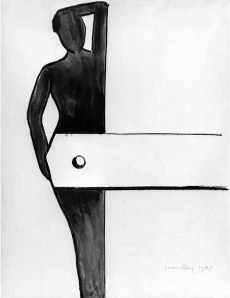 T-square ink on paper, drawing signed by Man Ray T-square