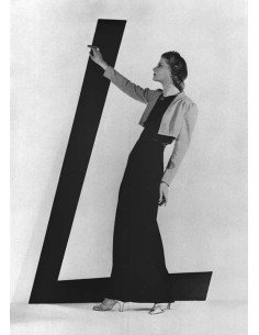 Lelong model L letter, for Lelong, long black dress white vest hand...