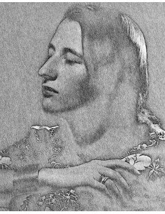 Charlotte Heythum profile portrait woman arms folded solarization C...