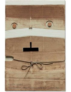 Homme sérieux collage, liège, ficelle et vernis sur carton monté su...