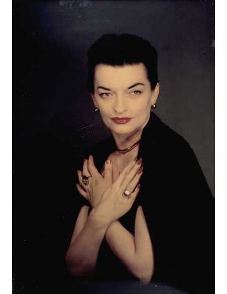 Evelyn Dawson Wynn colour photograph portrait woman facing black dr...