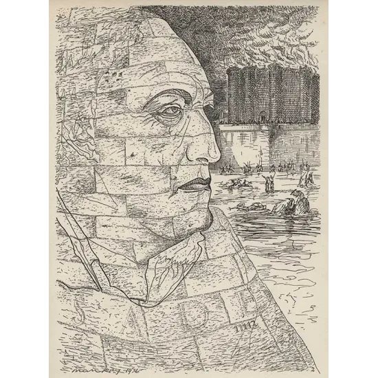 manray|Man Ray photo / TELIMAGE|Imaginary portrait of Sade||Drawing