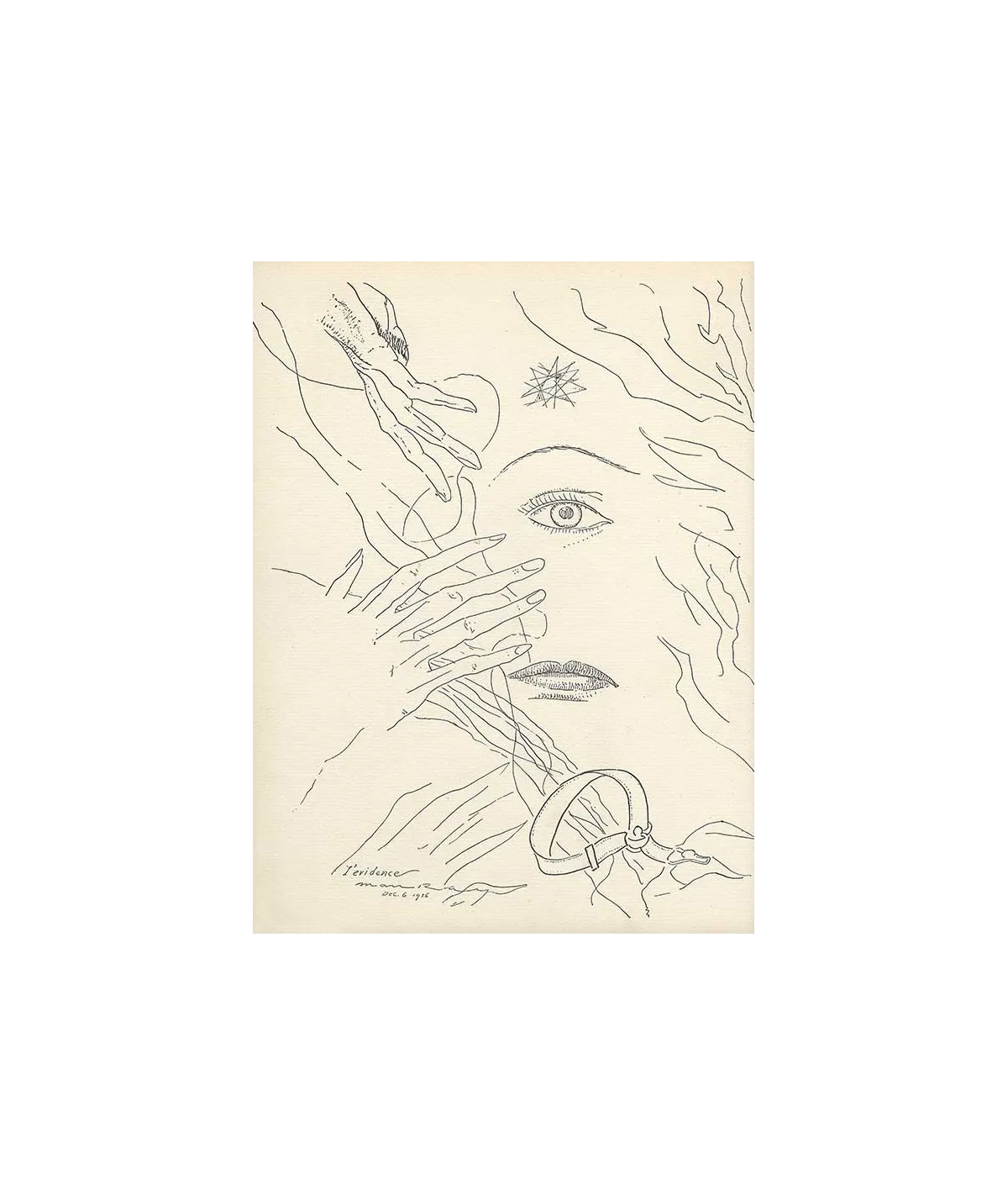 manray|Man Ray photo / TELIMAGE|Les Mains Libres, p.18 : The reading||Drawing