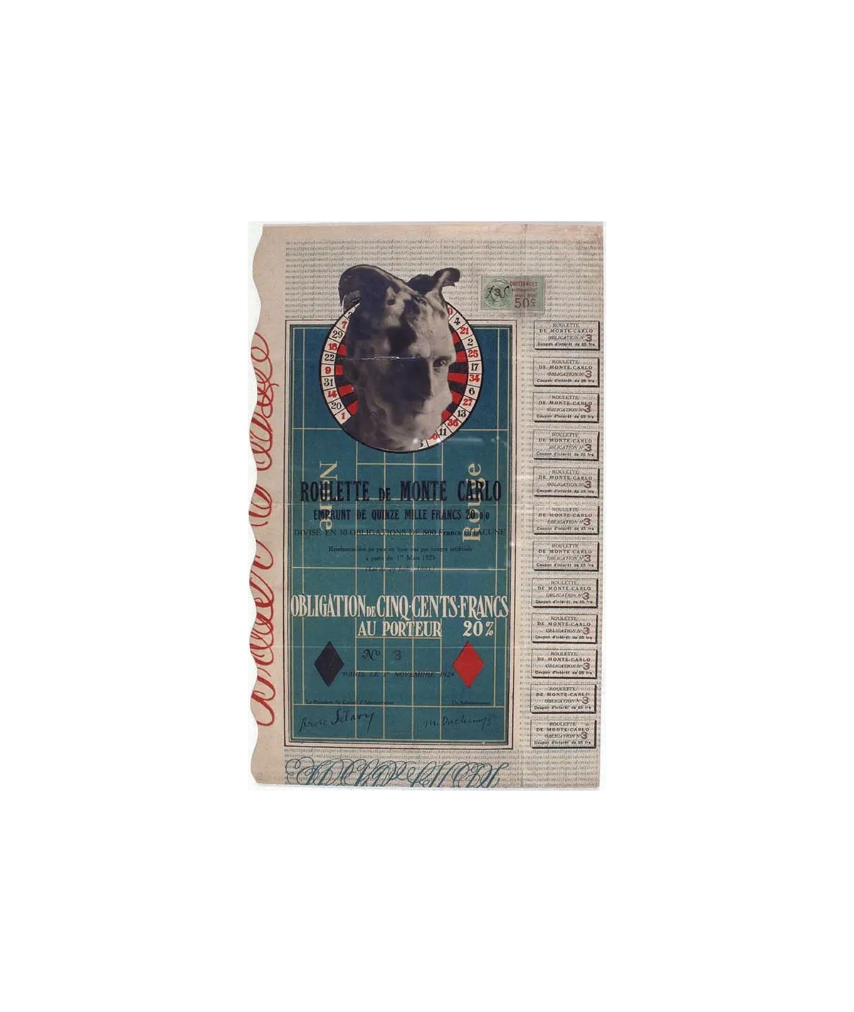 manray|Man Ray photo / TELIMAGE|Marcel Duchamp: Obligation pour la Roulette de Monte-Carlo||Hommes