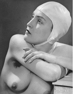 Meret Oppenheim (bathing cap) profile body nude woman chest bathing...