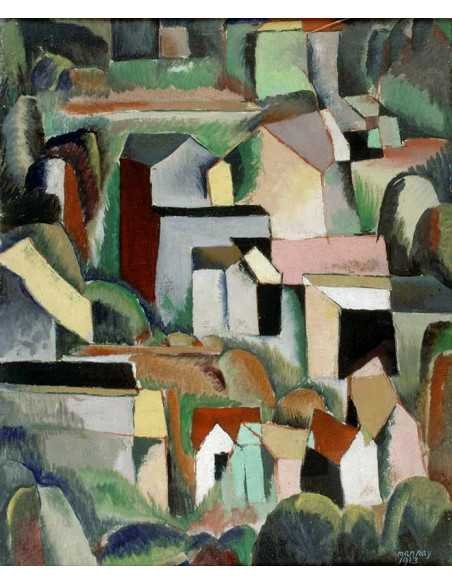 Le village (Ridgefield) huile sur toile, peinture style cubiste Le ...