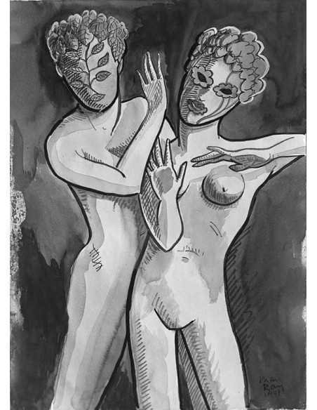 Sans titre (nues avec masques) peinture de femmes nues portant des ...