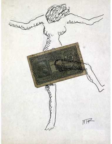 Tirelire Encre et collage sur papier Tirelire