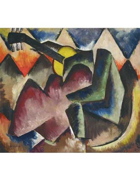 The rug peinture style cubiste - couple enlacé dans paysage The rug