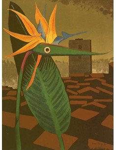 L'incompris Huile sur toile, une fleur "oiseau du paradis" Strelitz...