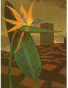 L'incompris Huile sur toile, une fleur "oiseau du paradis" Strelitz...