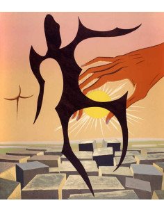 Le rébus personnage dansant sur damier devant une main tenant un co...