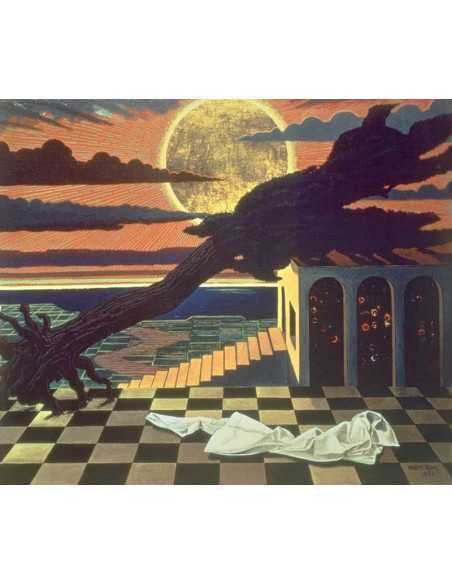 Night sun-Abandoned playground huile sur toile arbre couché sur mai...