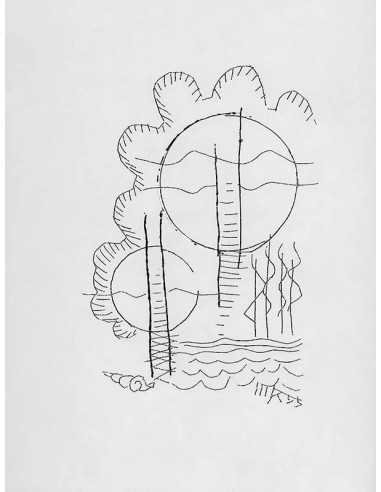 Glass Plate : Helene drawing dated and signed trees sun smoke Title...