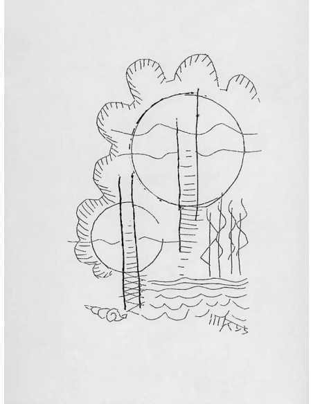 Glass Plate : Helene drawing dated and signed trees sun smoke Title...