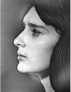 Antibe facial profile of a woman with long brown hair - solarizatio...