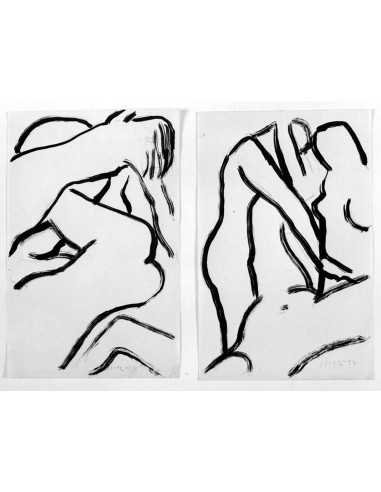 Sans titre (3 nus erotiques) 2 dessins à l'encre - 3 corps nus enla...