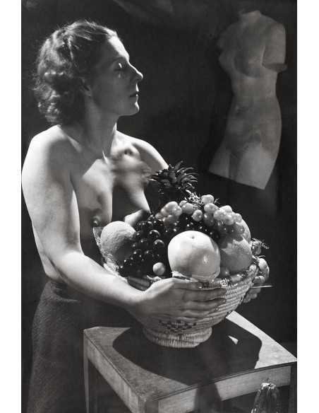 No title (nude with fruit basket) topless woman with fruit basket N...