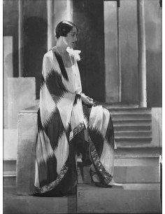 Dress by Paul Poiret long dress with large squares model sitting pr...