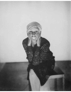 woman with turban model woman sitting face lighted painted eyebrows...