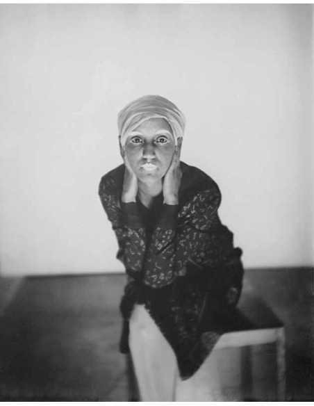 woman with turban model woman sitting face lighted painted eyebrows...