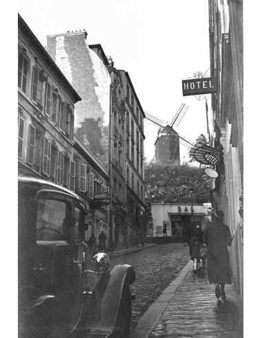 Montmartre Moulin de la Galette, view of a street below with car an...