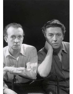 Paul Eluard et André Breton portrait hommes de face assis côte à cô...