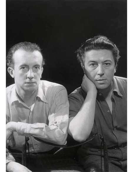 Paul Eluard et André Breton portrait hommes de face assis côte à cô...