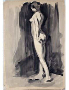 no title (nude) three-quaters nude woman from behind ink drawing no...