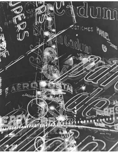 Electricity "The town" neon signs and lights of the Eiffel Tower Pr...