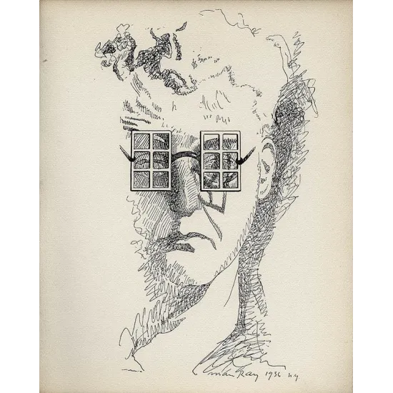 manray|Man Ray photo / TELIMAGE|Les Mains Libres, p.191 : Selfportrait||Selfportrait drawing