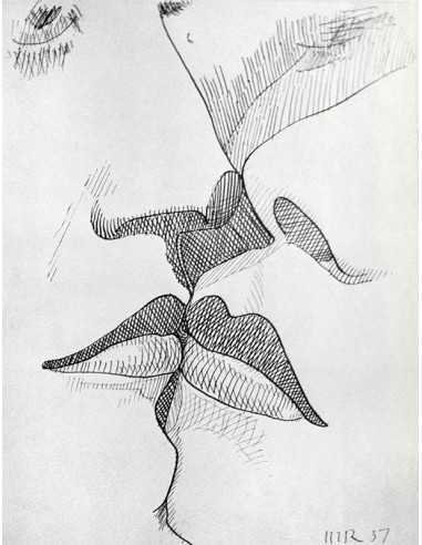 Image à deux face ou Le baiser dessin - deux visages lèvres contre ...