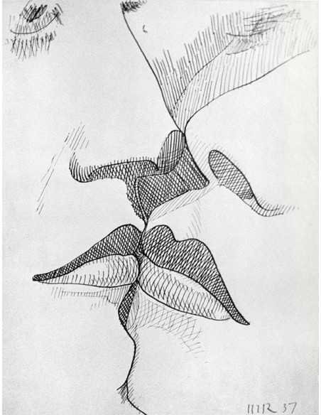 Image à deux face ou Le baiser dessin - deux visages lèvres contre ...