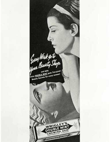 Publicité pour Wrigley's visage de femme au dessus d'une statue de ...
