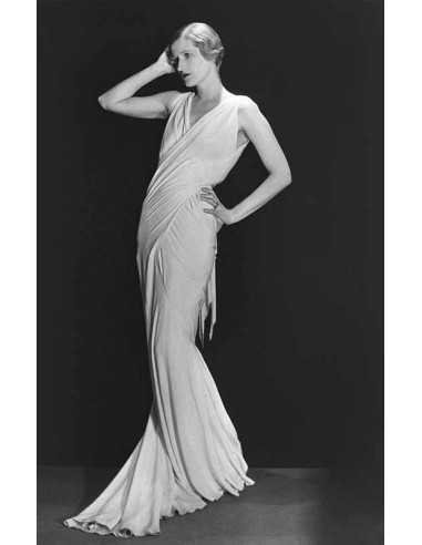 Madeleine Vionnet's pajamas model woman long white dress hand hip-b...